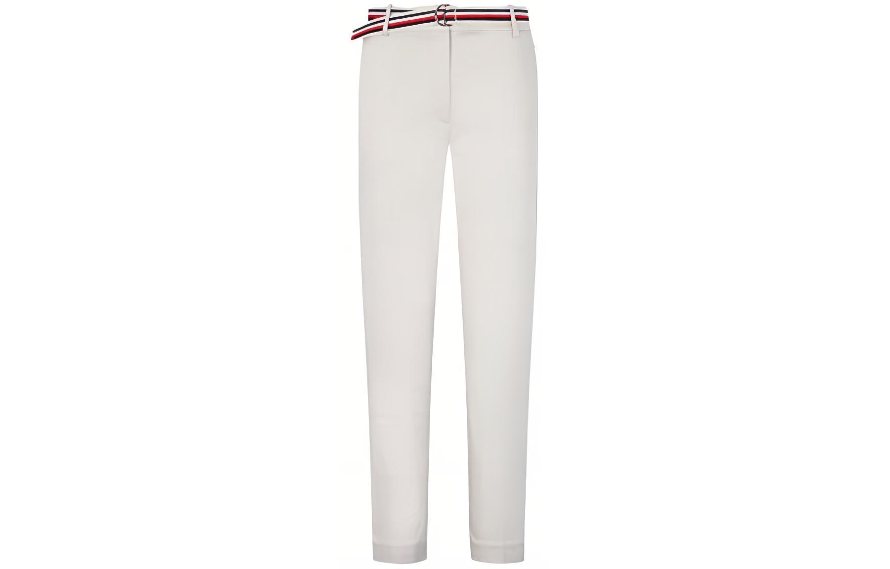 (Women) Tommy Hilfiger  Straight-Leg White Pants with Red-White-Blue Belt. WW0WW27848-AC0