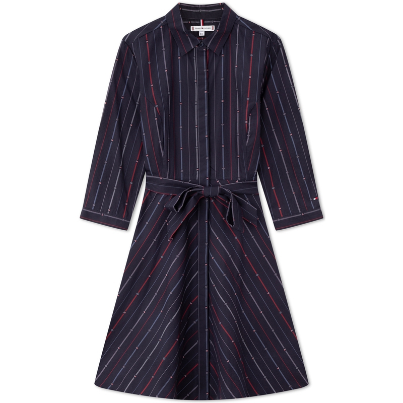 (Women) Tommy Hilfiger  Striped Long Sleeve Cotton Shirt Dress WW0WW42729