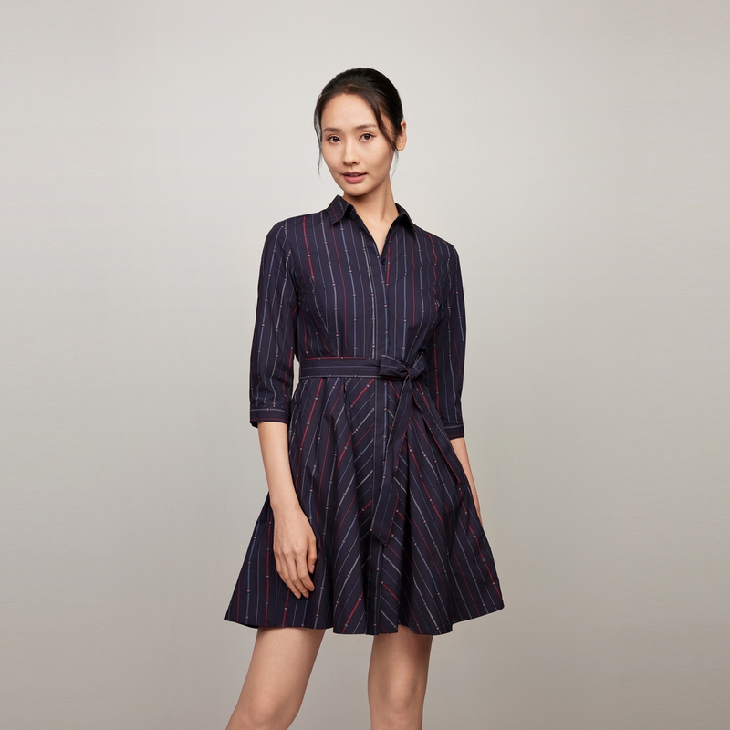 Shop (W) 汤米希尔费格条纹长袖棉质衬衫连衣裙 WW0WW42729
