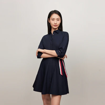 (W) 汤米希尔费格条纹长袖棉质衬衫连衣裙 WW0WW42729 1