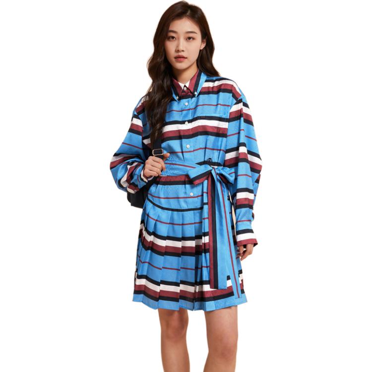 Lookbook (W) 汤米·希尔费格 条纹褶皱提花长袖连衣裙 红/白/蓝 WW0WW38662-C4G
