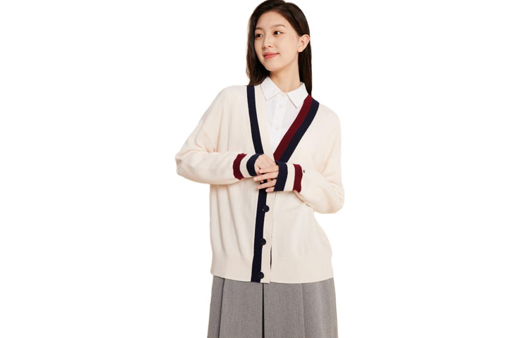 Order (W) Tommy Hilfiger V領拼色開襟羊毛衫 米白色 WW0WW39535-YBL