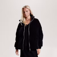 Shop (Women) Tommy Hilfiger Velvet Puffer Jacket Black - Embroidered Relaxed Fit WW0WW40242
