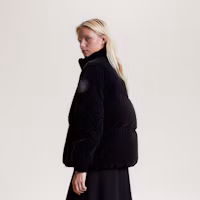 Purchase (Women) Tommy Hilfiger Velvet Puffer Jacket Black - Embroidered Relaxed Fit WW0WW40242