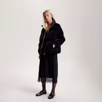 Details for (Women) Tommy Hilfiger Velvet Puffer Jacket Black - Embroidered Relaxed Fit WW0WW40242