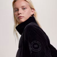 Sizing (Women) Tommy Hilfiger Velvet Puffer Jacket Black - Embroidered Relaxed Fit WW0WW40242