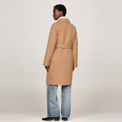 (W) Tommy Hilfiger 羊毛混紡中長款腰帶休閒外套 WW0WW43603 4