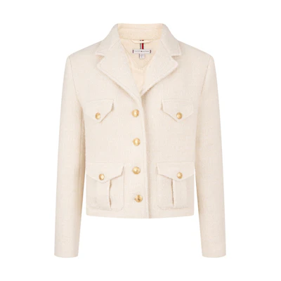 (Women) Tommy Hilfiger Wool Blend Tweed Blazer with Metallic Buttons Off-White WW0WW45515