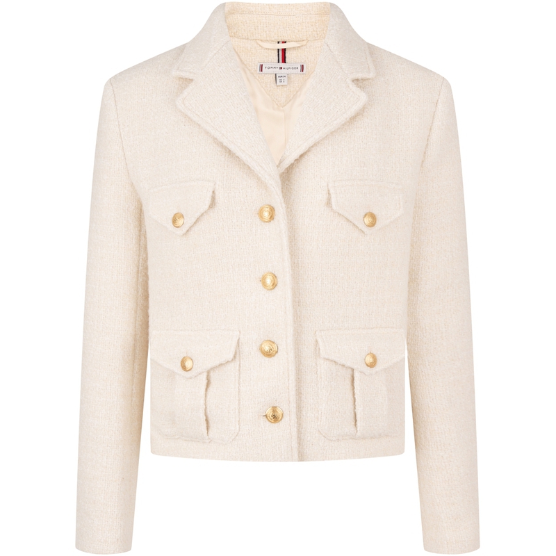 Order (W) Tommy Hilfiger 羊毛混紡粗花呢外套金屬扣-米白色 WW0WW45515