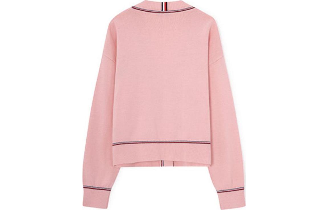 Lookbook (W) Tommy Hilfiger Baju Sejuk Butang Leher V Wanita Pink WW0WW38503-TMJ