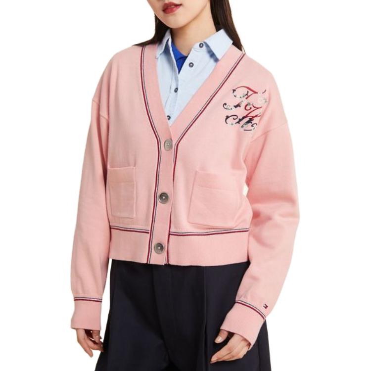 Details for (W) Tommy Hilfiger Baju Sejuk Butang Leher V Wanita Pink WW0WW38503-TMJ