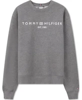 (Women) Tommy Hilfiger Casual Letter Print Crewneck Sweatshirt Dark Grey Fitted WW0WW39791 (Women) Tommy Hilfiger Casual Letter Print Crewneck Sweatshirt Dark Grey Fitted WW0WW39791