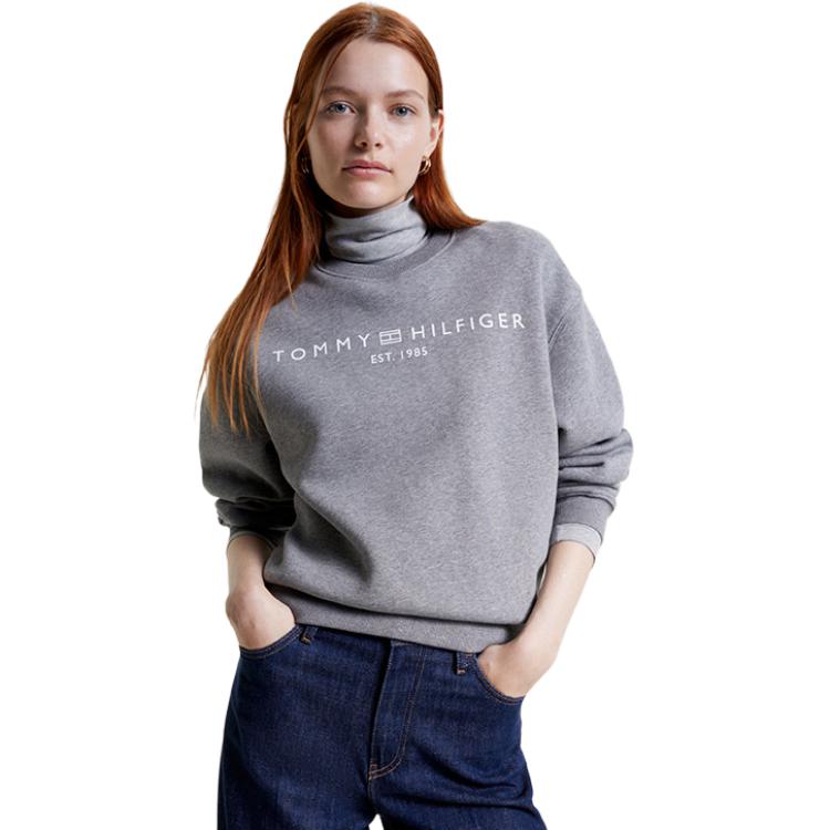 Shop (W) 汤米·希尔费格休闲字母印花圆领卫衣 深灰修身款 WW0WW39791