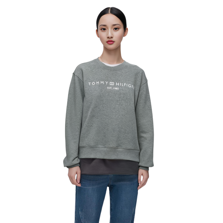 Details for (W) 汤米·希尔费格休闲字母印花圆领卫衣 深灰修身款 WW0WW39791