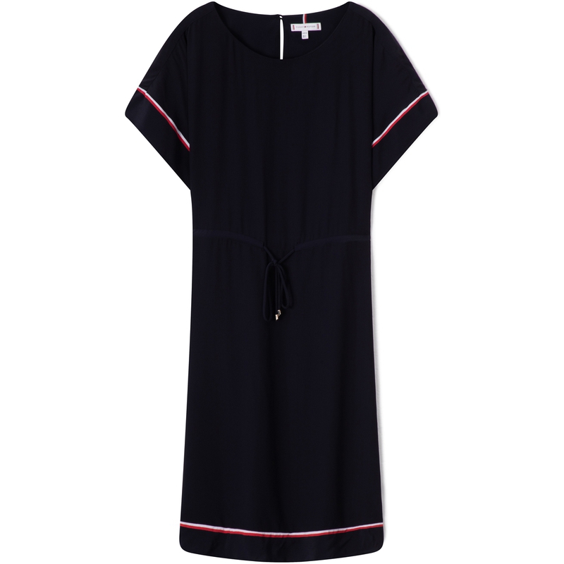 (Women) Tommy Hilfiger Classic Trim Tie-Waist Short-Sleeve Dress Navy Blue Women WW0WW37966DW5