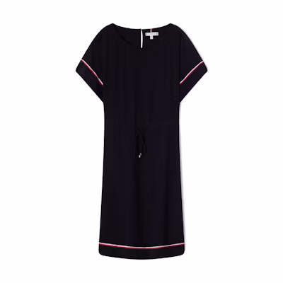 (Women) Tommy Hilfiger Classic Trim Tie-Waist Short-Sleeve Dress Navy Blue Women WW0WW37966DW5