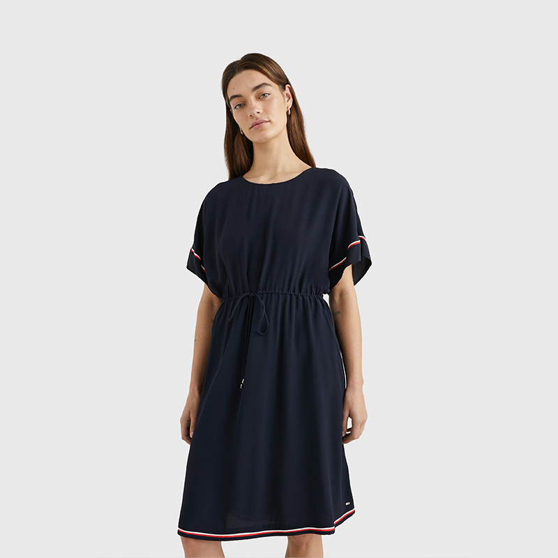 Shop (W) 汤米·希尔费格经典修身腰带短袖连衣裙深蓝色女款 WW0WW37966DW5