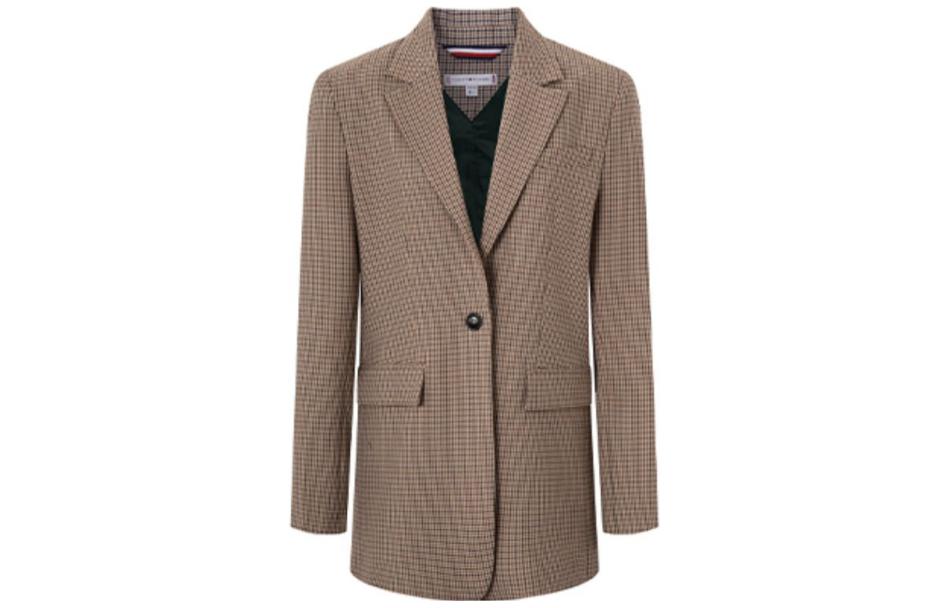 (Women) Tommy Hilfiger FW22  Houndstooth Embroidered Blazer Brown. WW0WW35636-0LY