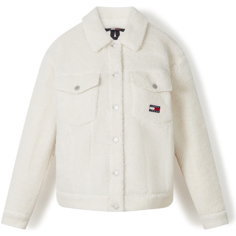 (Women) Tommy Hilfiger FW23 White Sherpa Fleece Flag Logo Jacket DW0DW16566-YBH