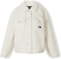 (Women) Tommy Hilfiger FW23 White Sherpa Fleece Flag Logo Jacket DW0DW16566-YBH (Women) Tommy Hilfiger FW23 White Sherpa Fleece Flag Logo Jacket DW0DW16566-YBH
