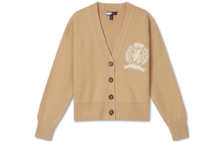 Order (W) Tommy Hilfiger Jacquard V-Neck Loose Knit Sweater Wanita Coklat. WW0WW39522-ACA