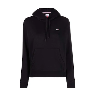(Women) Tommy Hilfiger Logo Embroidered Black Oversized Hoodie Sweatshirt DW0DW09228-BLACK