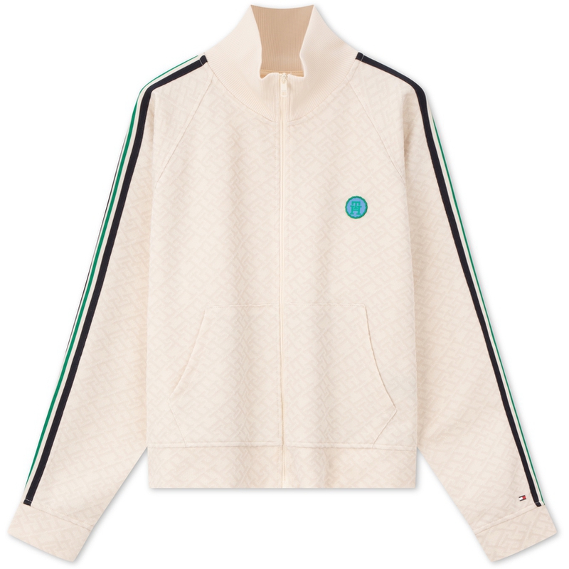 (Women) Tommy Hilfiger Off-White Jacquard Terry Zip-Up Casual Sweater Jacket WW0WW41500