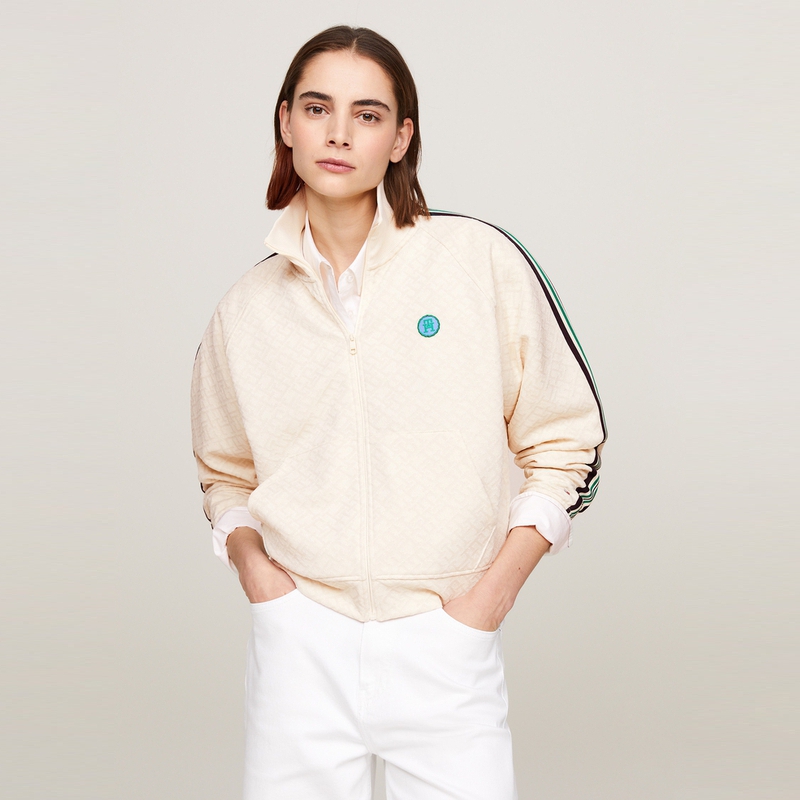 Shop (W) 汤米·希尔费格 米白色提花毛巾布拉链休闲毛衣夹克 WW0WW41500