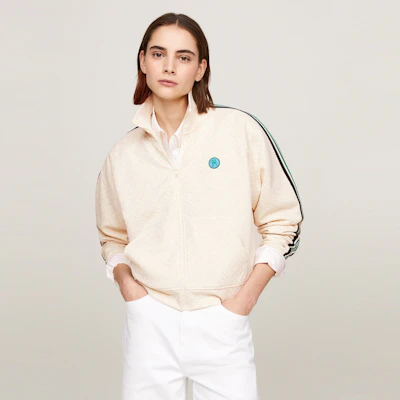 (W) 汤米·希尔费格 米白色提花毛巾布拉链休闲毛衣夹克 WW0WW41500 Shop (W) 汤米·希尔费格 米白色提花毛巾布拉链休闲毛衣夹克 WW0WW41500