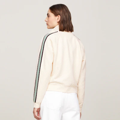 (W) 汤米·希尔费格 米白色提花毛巾布拉链休闲毛衣夹克 WW0WW41500 Purchase (W) 汤米·希尔费格 米白色提花毛巾布拉链休闲毛衣夹克 WW0WW41500