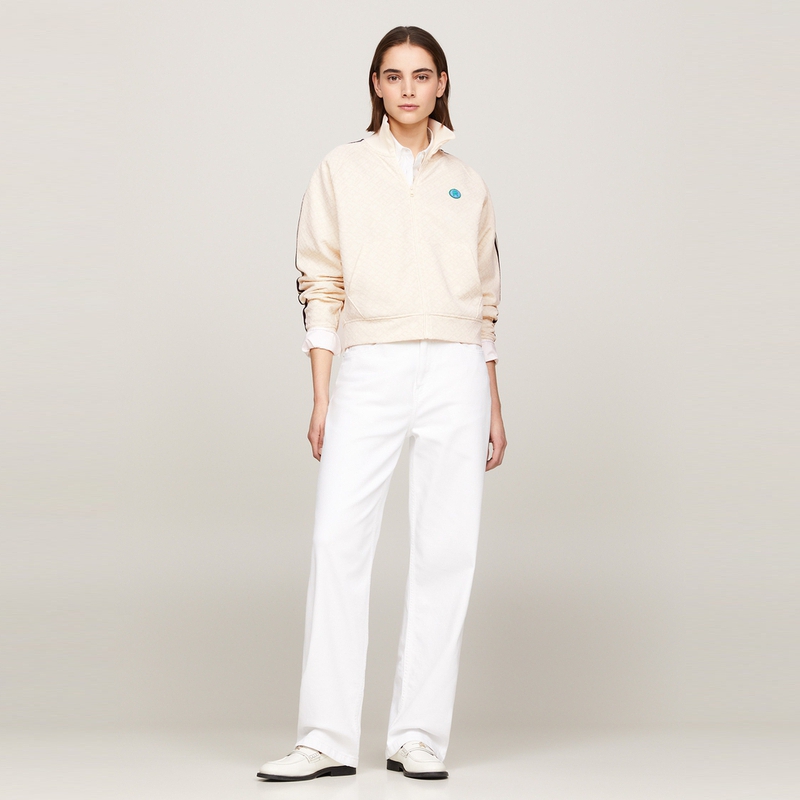 Details for (W) 汤米·希尔费格 米白色提花毛巾布拉链休闲毛衣夹克 WW0WW41500