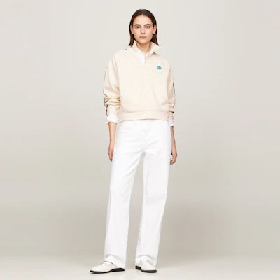 (W) 汤米·希尔费格 米白色提花毛巾布拉链休闲毛衣夹克 WW0WW41500 Details for (W) 汤米·希尔费格 米白色提花毛巾布拉链休闲毛衣夹克 WW0WW41500