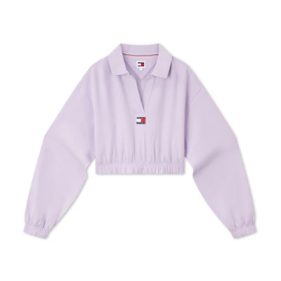 (Women) Tommy Hilfiger Retro American Street Style V-Polo Crop Sweatshirt Purple Women DW0DW17785
