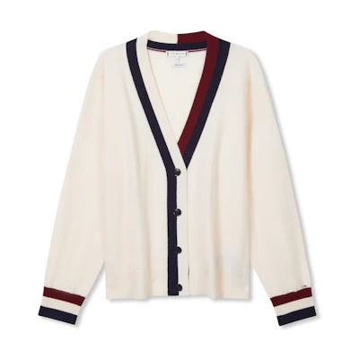 (Women) Tommy Hilfiger Retro College Colorblock Knit Cardigan Women’s Cream White. WW0WW39535