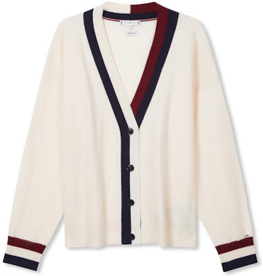 (W) Tommy Hilfiger Retro College Cardigan Wanita Colorblock Krim Putih. WW0WW39535 Order (W) Tommy Hilfiger Retro College Cardigan Wanita Colorblock Krim Putih. WW0WW39535