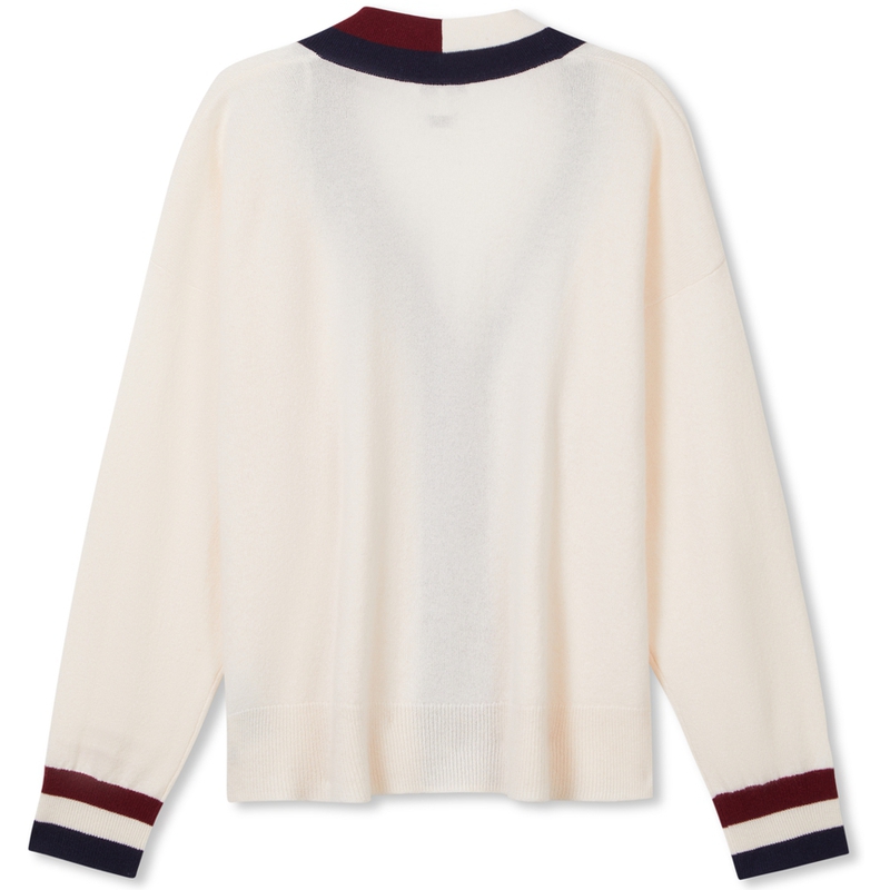 Lookbook (W) Tommy Hilfiger Retro College Cardigan Wanita Colorblock Krim Putih. WW0WW39535