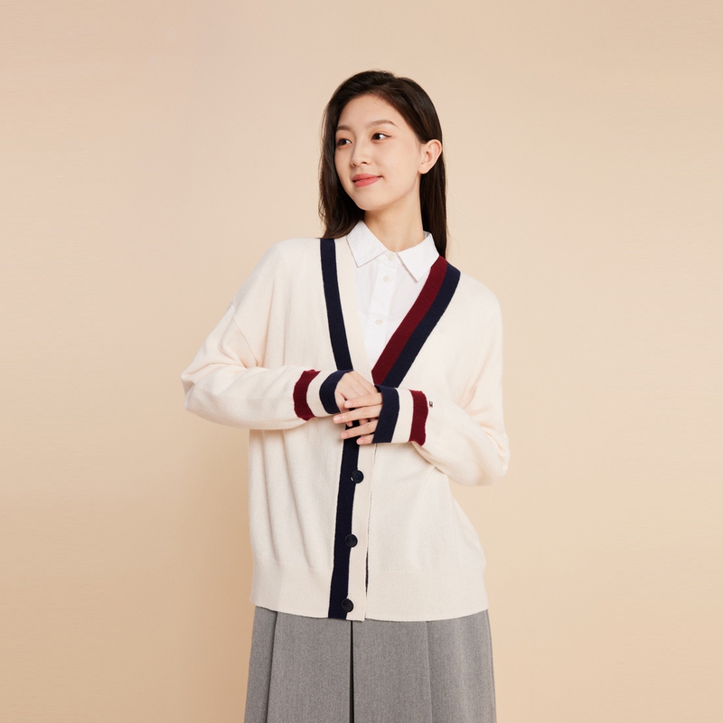 Shop (W) Tommy Hilfiger Retro College Cardigan Wanita Colorblock Krim Putih. WW0WW39535