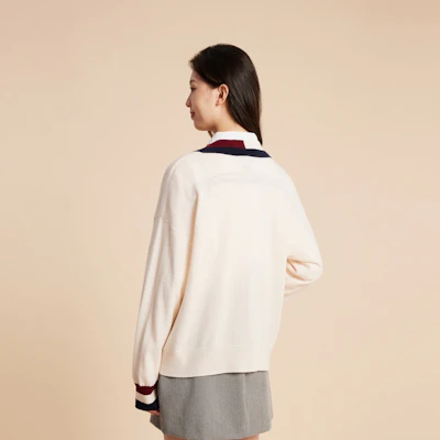 (W) Tommy Hilfiger Retro College Cardigan Wanita Colorblock Krim Putih. WW0WW39535 Purchase (W) Tommy Hilfiger Retro College Cardigan Wanita Colorblock Krim Putih. WW0WW39535