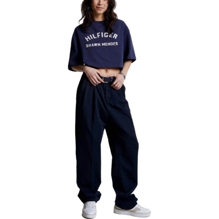 Shop (W) 汤米希尔费格高腰直筒休闲长裤深蓝色 WW0WW38979DCC