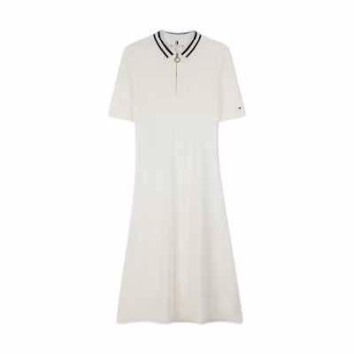 (Women) Tommy Hilfiger SS23 Zip Polo Short Sleeve Solid Color Waist Dress WW0WW37841
