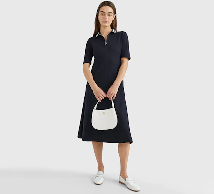 (W) 汤米希尔费格2023春夏拉链短袖纯色连衣裙 WW0WW37841 1