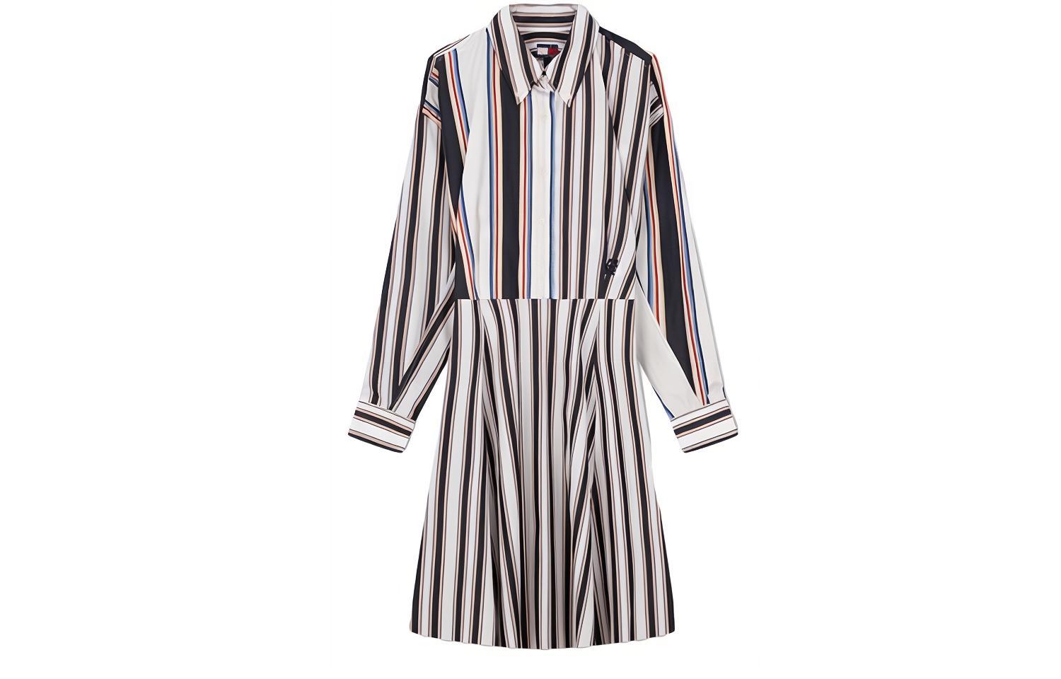 (Women) Tommy Hilfiger x CLOT SS24 Colorblock Striped Polo Long Sleeve Dress Navy . WW0WW41649-0K4