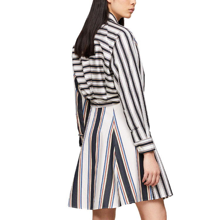 Shop (W) 汤米·希尔费格 x CLOT 2024春夏拼色条纹长袖连衣裙海军蓝款式。 WW0WW41649-0K4