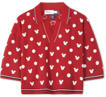 (Women) Tommy Hilfiger x Disney Polka Dot Knit Cropped Long Sleeve Polo - Apple Red WW0WW38825XIT (Women) Tommy Hilfiger x Disney Polka Dot Knit Cropped Long Sleeve Polo - Apple Red WW0WW38825XIT