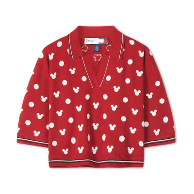 (Women) Tommy Hilfiger Disney Polka Dot Knit Cropped Long Sleeve Polo - Apple Red WW0WW38825XIT