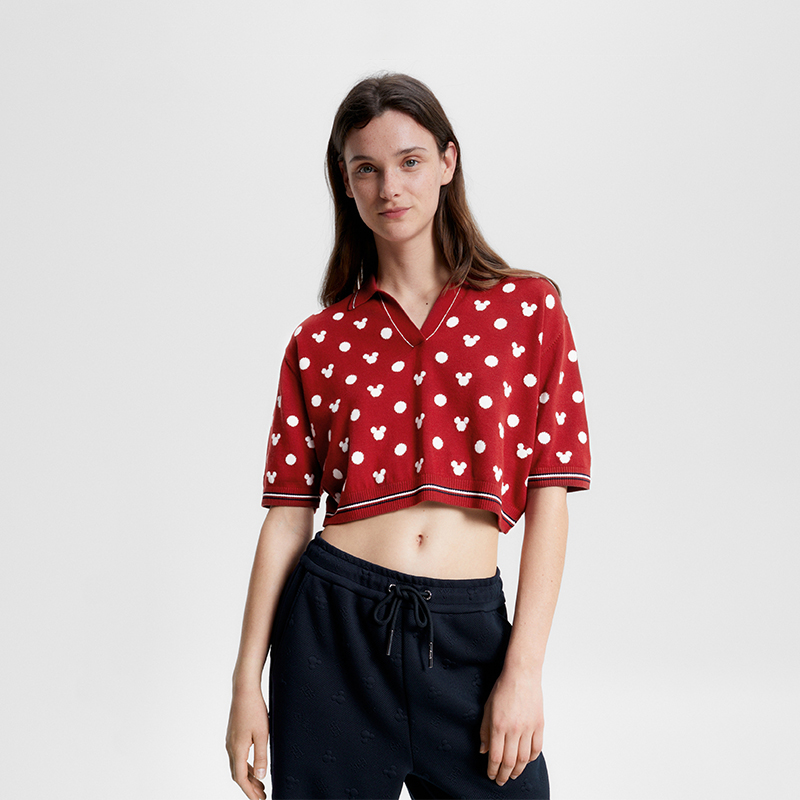 Shop (W) Tommy Hilfiger x Disney Polo de Manga Larga Cropped Lunares - Rojo Manzana WW0WW38825XIT