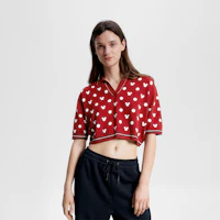 Shop (Women) Tommy Hilfiger x Disney Polka Dot Knit Cropped Long Sleeve Polo - Apple Red WW0WW38825XIT