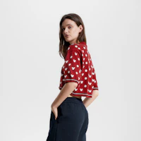 Purchase (Women) Tommy Hilfiger x Disney Polka Dot Knit Cropped Long Sleeve Polo - Apple Red WW0WW38825XIT