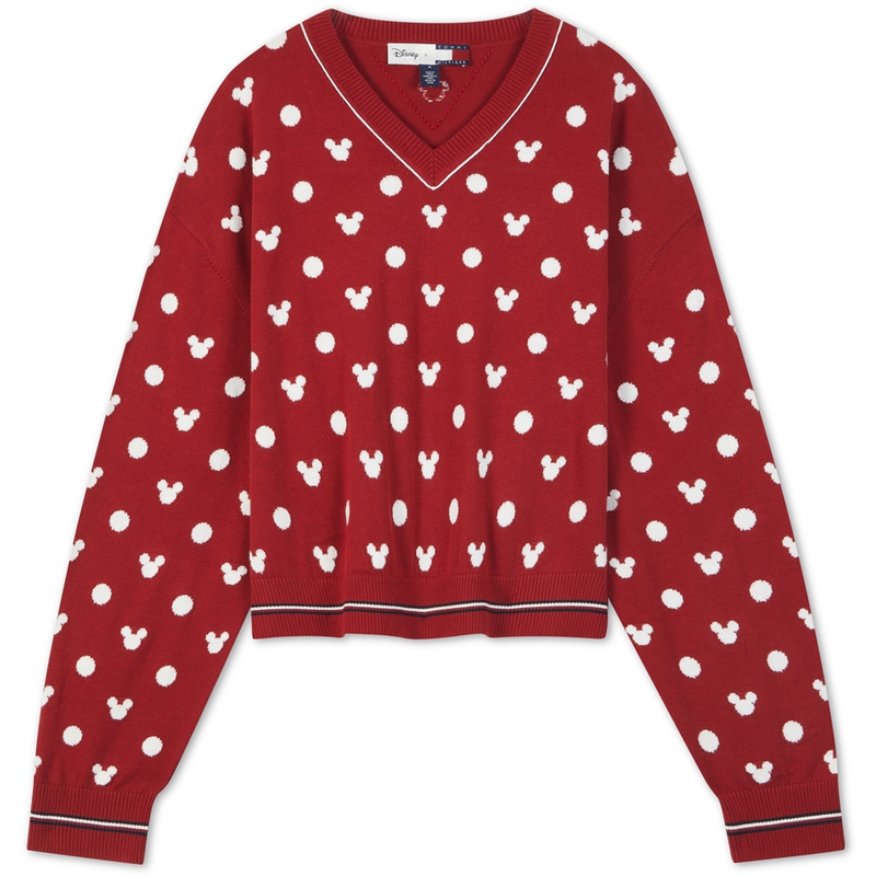 (Women) Tommy Hilfiger x Disney  Red Loose Fit V-Neck Knitted Sweater. WW0WW38827XIT