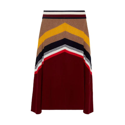(Women) Tommy Hilfiger PENDLETON Red Colorblock Knit Midi Skirt. WW0WW40806-XJS